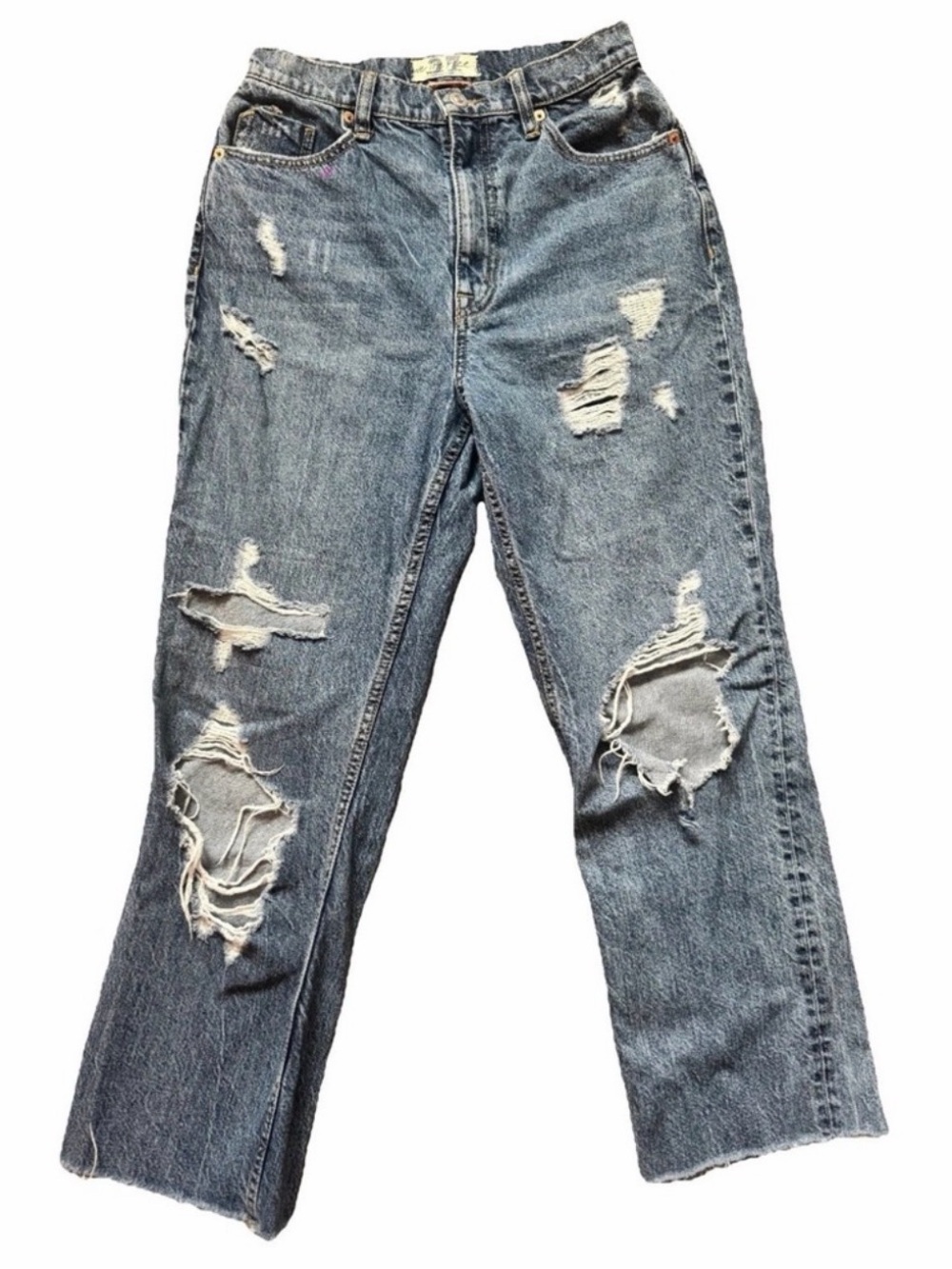We The Free Wide Leg Distressed Classic Blue Denim Jeans